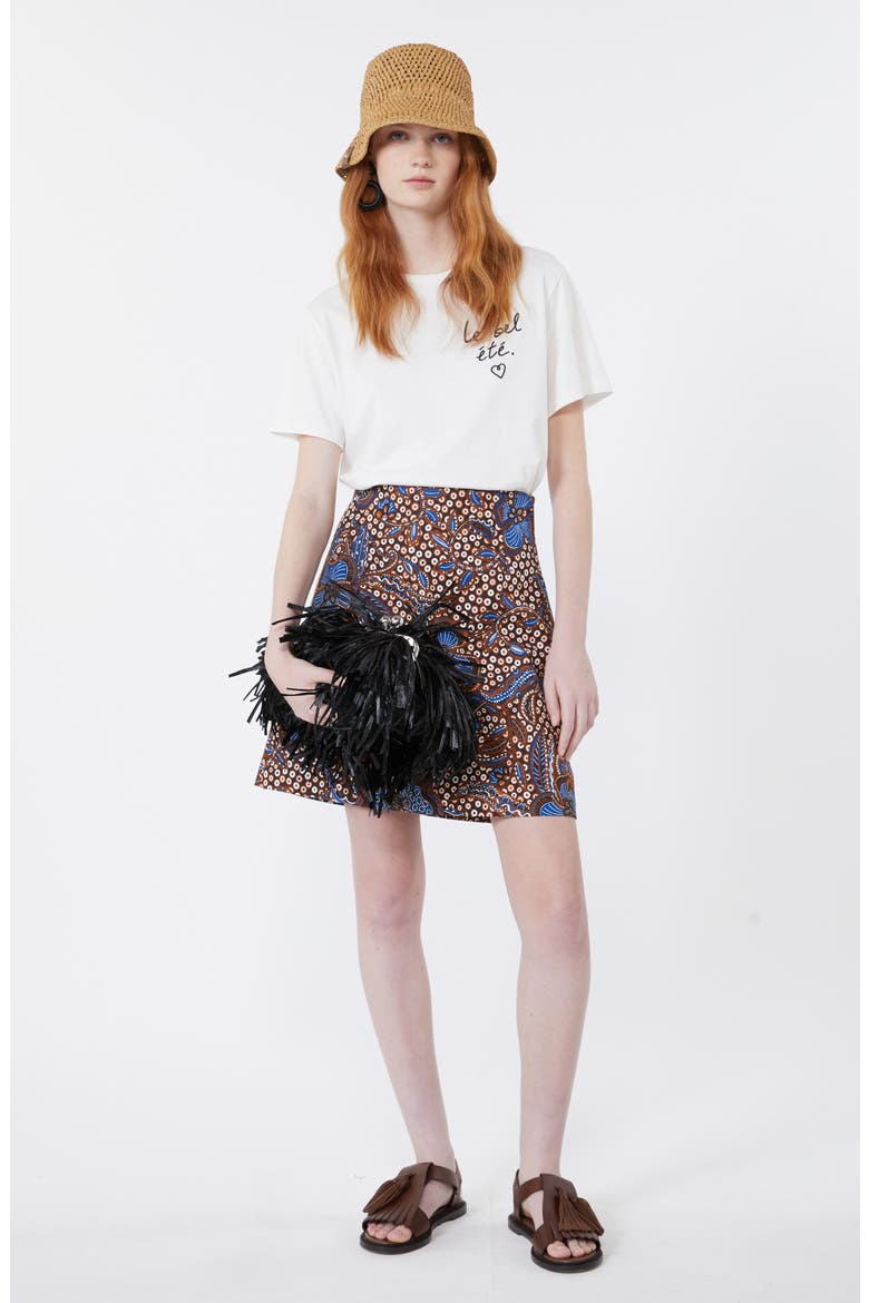Fungo Paisley Floral Stretch Cotton Miniskirt, Alternate, color, TOBACCO