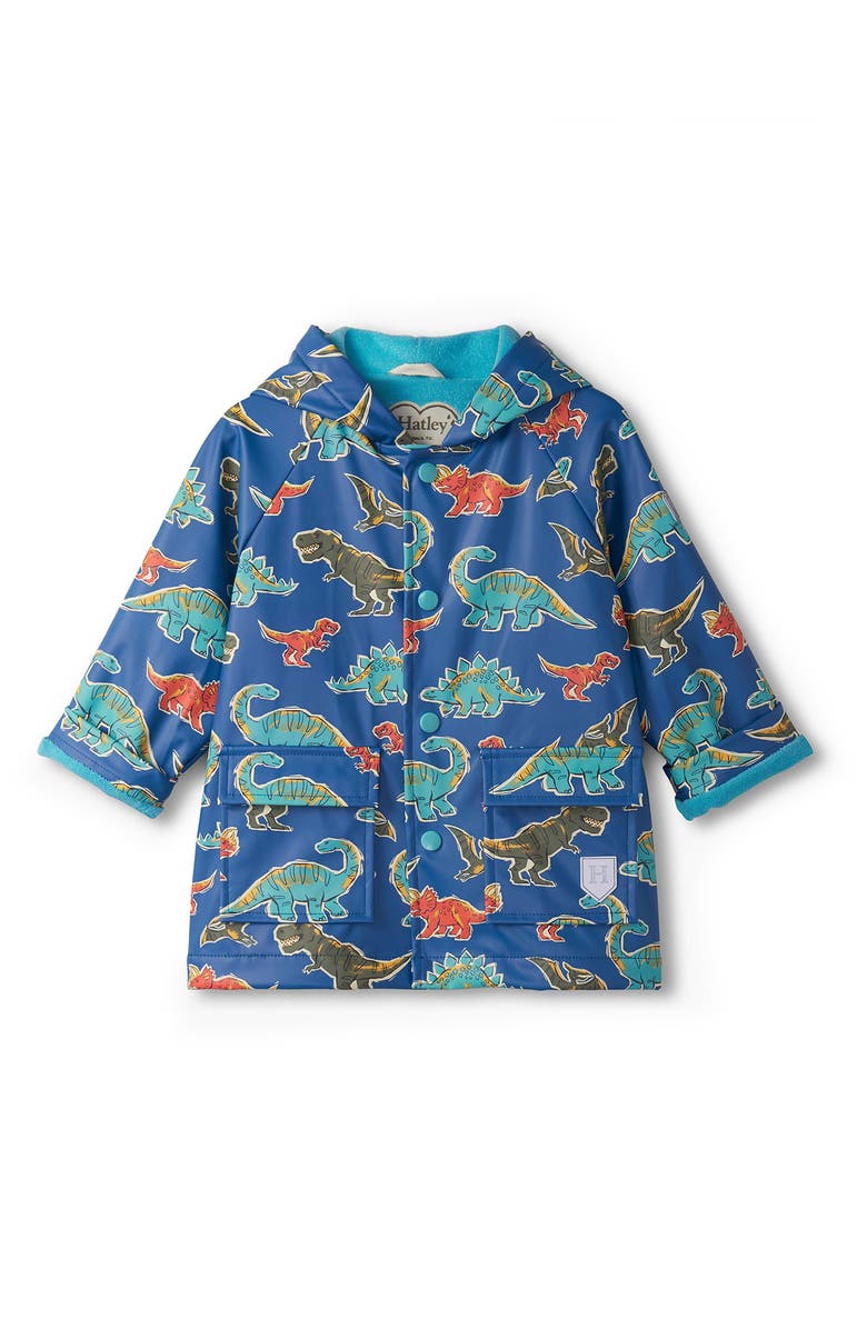 Hatley Dino Roar Waterproof Hooded Raincoat, Main, color, Star Sapphire
