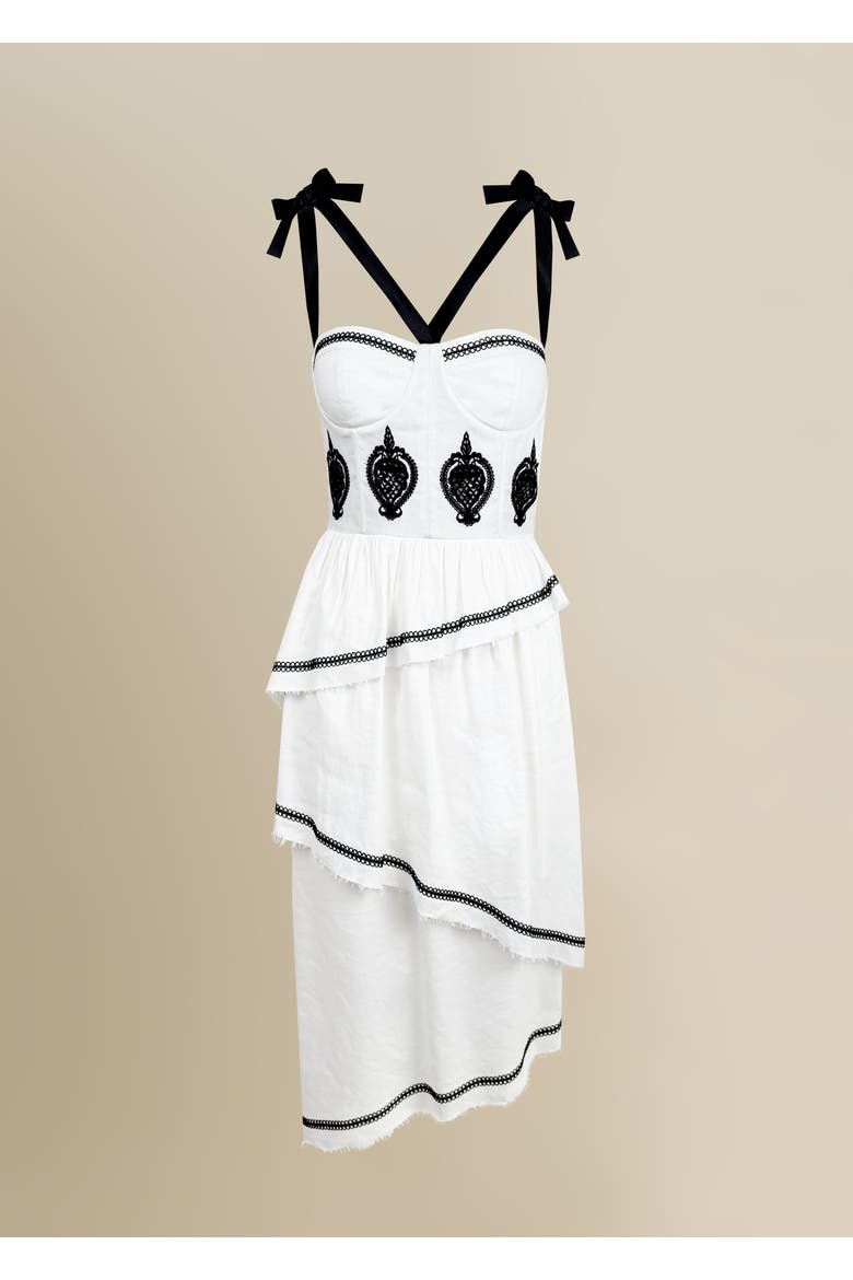 Bridget Embroidered Stretch-Linen Midi Dress, Main, color, White