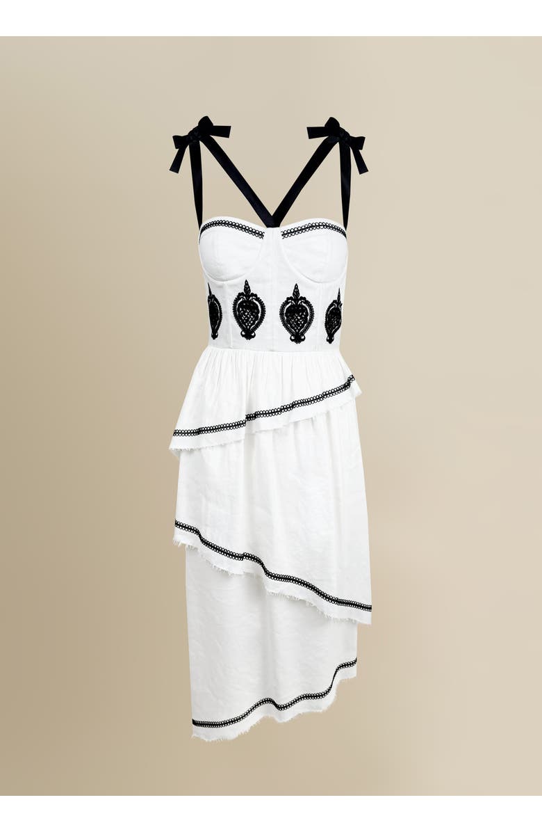 Contessa Mills Bridget Embroidered Stretch-Linen Midi Dress, Main, color, White