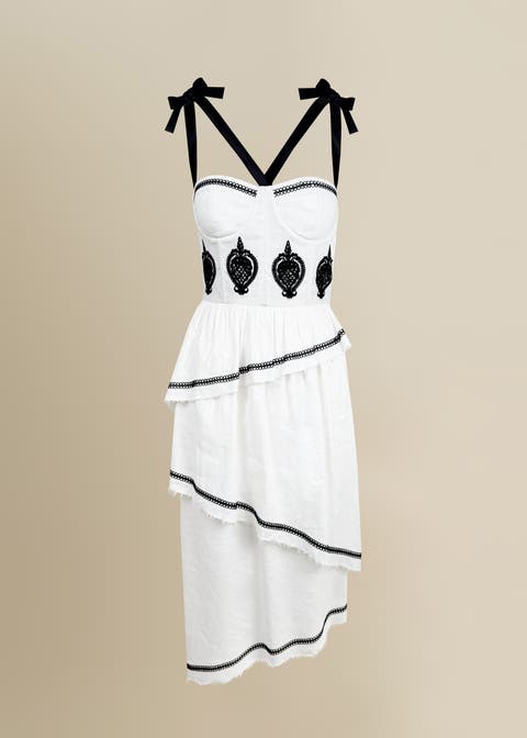 Bridget Embroidered Stretch-Linen Midi Dress