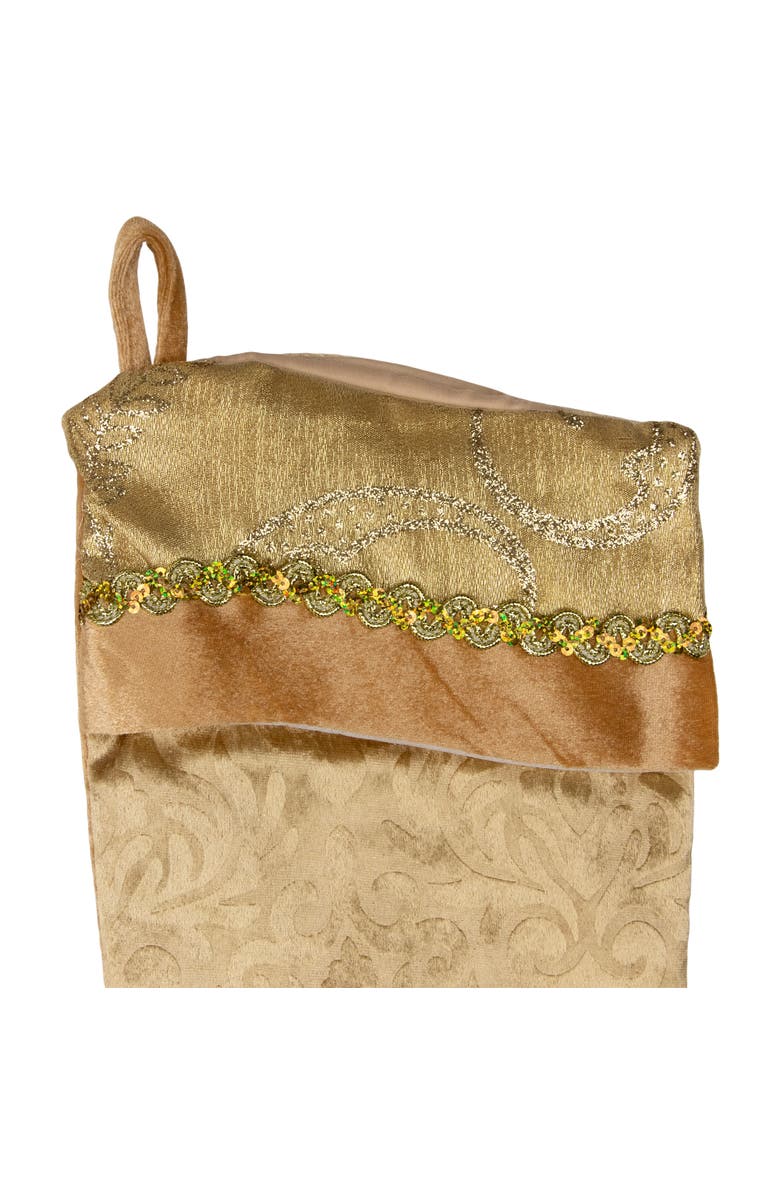 Northlight 20.5" Gold Etched Velvet Christmas Stocking with Glitter Print and Metallic Trim, Alternate, color, 