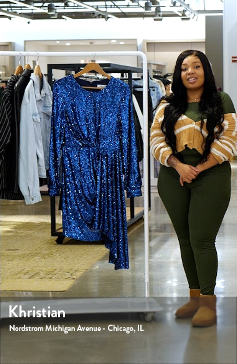 Sequin Long Sleeve Drape Cocktail Minidress, sales video thumbnail