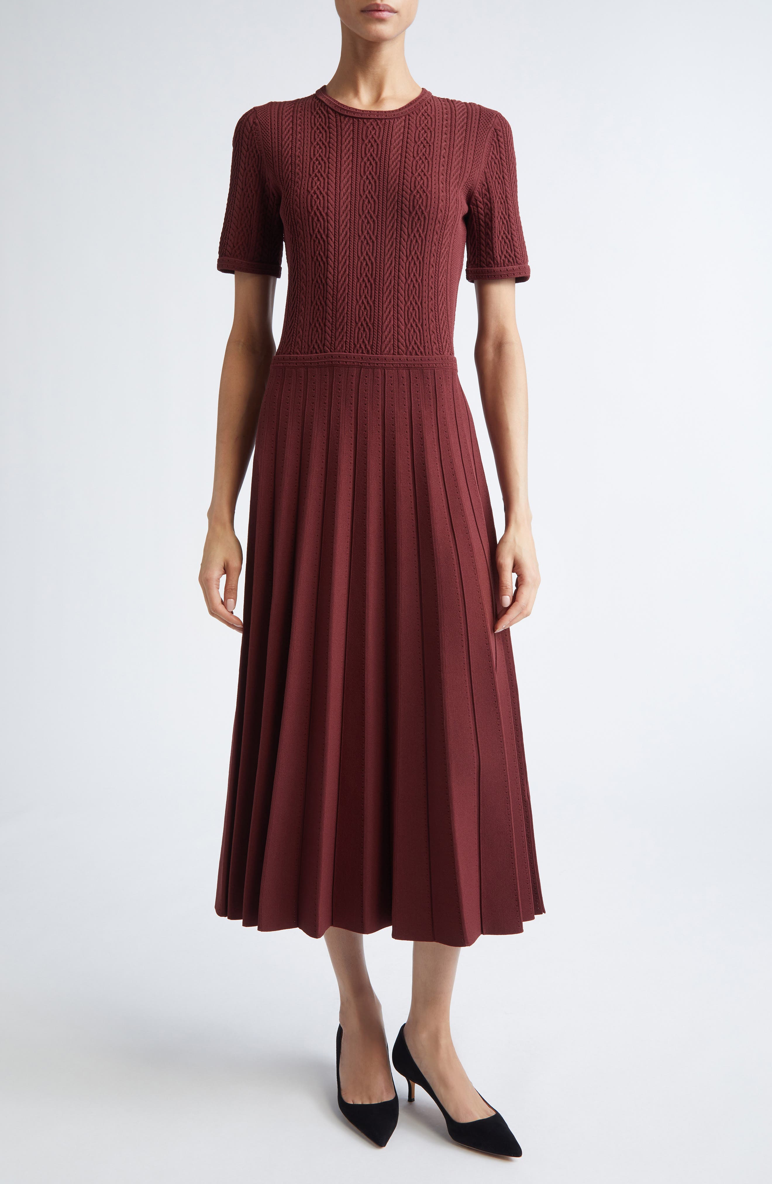Cable Stitched Knit Midi Dress