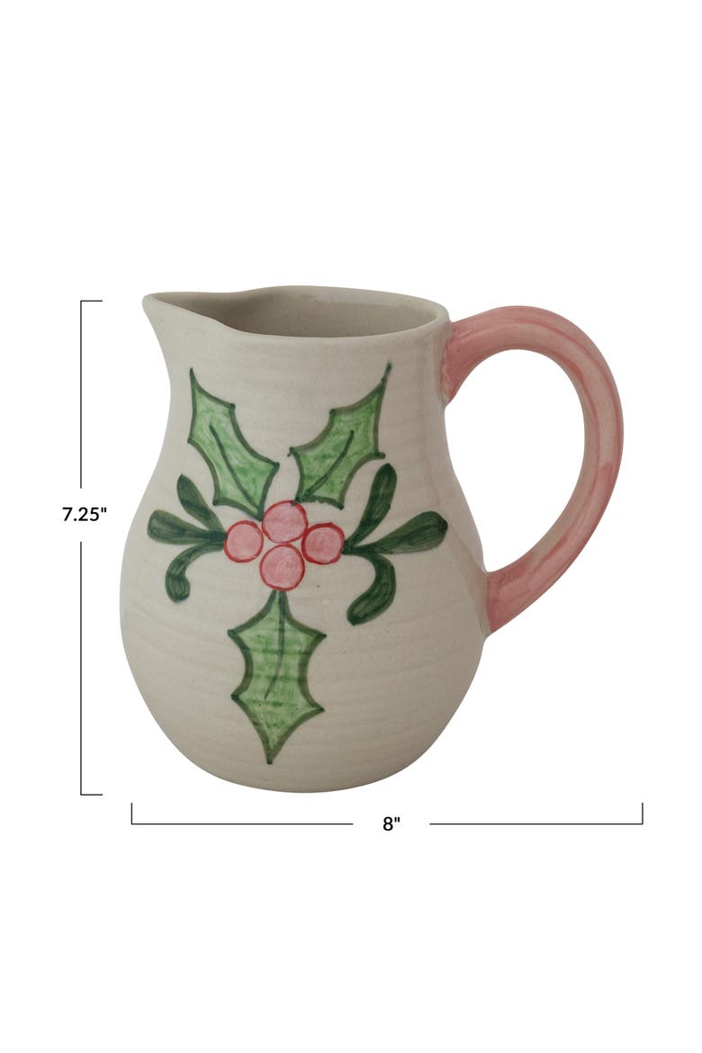 Holiday Botanical Stoneware Pitcher with Painted Handle, Alternate, color, Multicolor