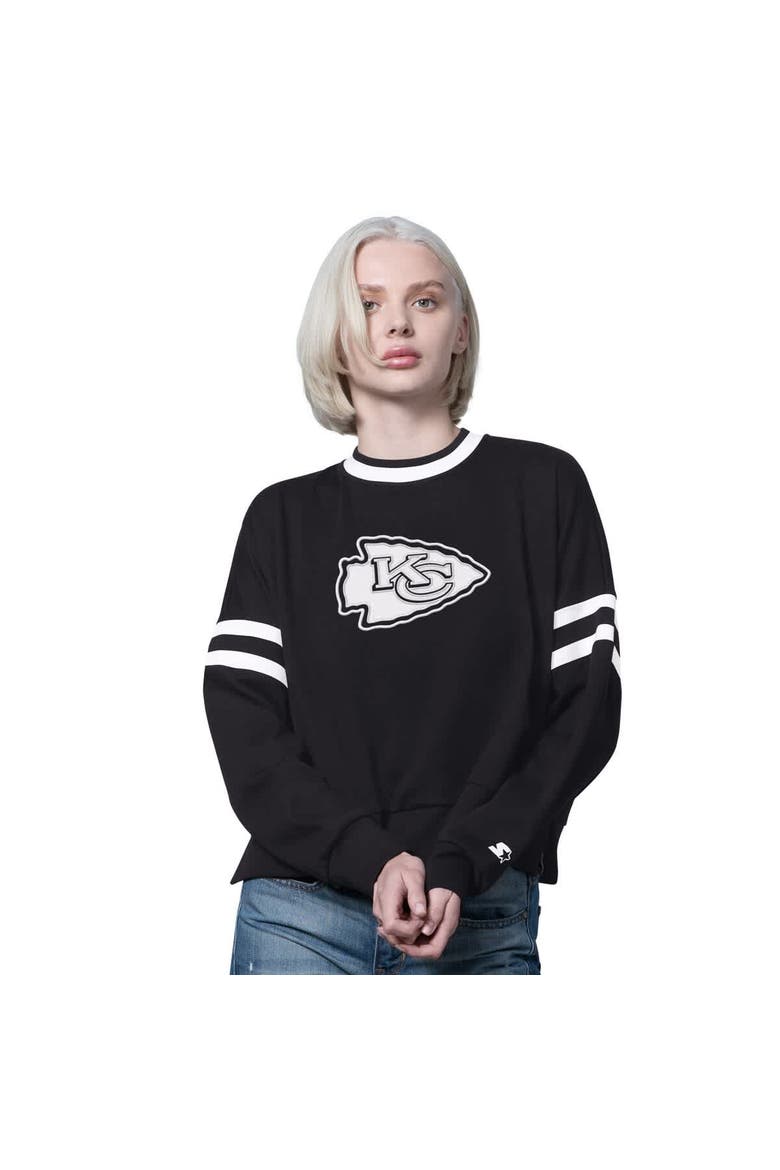 Women's Starter  Black Kansas City Chiefs Rally Drop Shoulder Cropped Sweatshirt, Main, color, Black