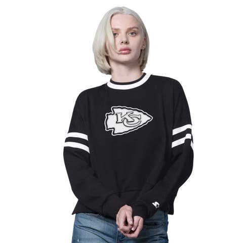 Women's Starter  Black Kansas City Chiefs Rally Drop Shoulder Cropped Sweatshirt