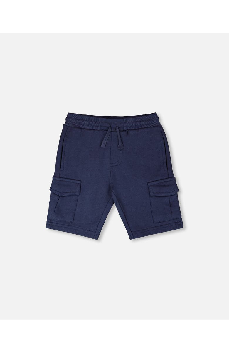 Deux par Deux Elastic Waistband Slit and Cargo Pockets French Terry Shorts, Main, color, Blue