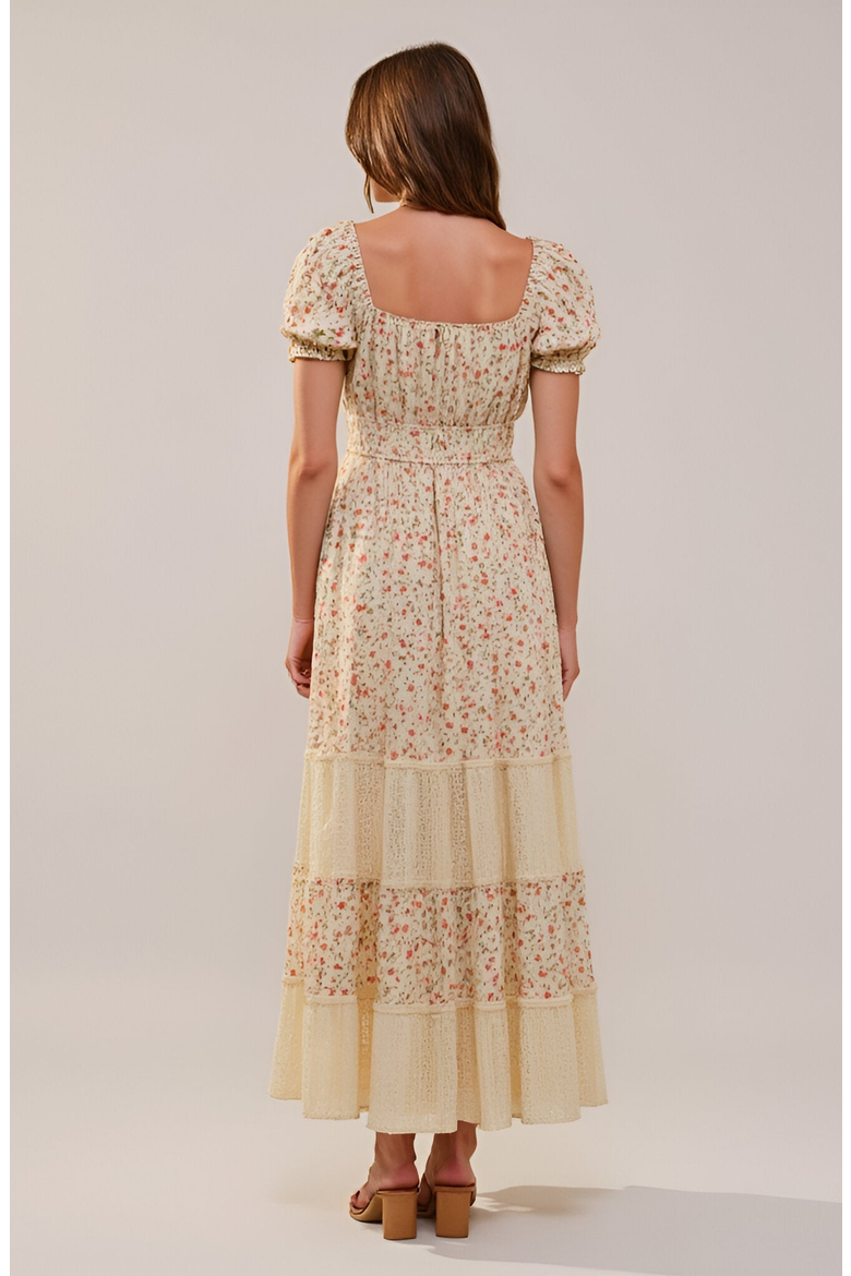 Floral Maxi Dress with Puff Sleeves Smocked Waist and Tiered Skirt, Alternate, color, Floral