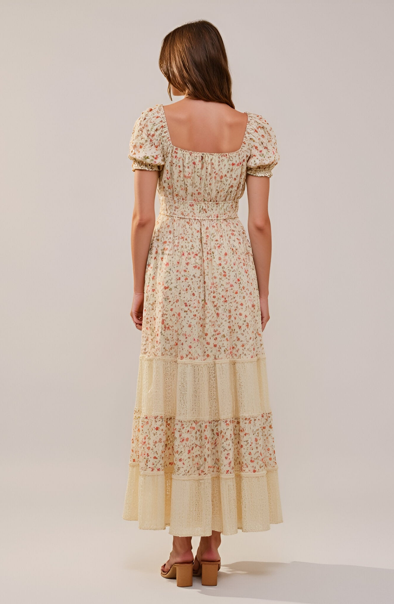 Modenaire Floral Maxi Dress with Puff Sleeves Smocked Waist and Tiered Skirt, Alternate, color, 