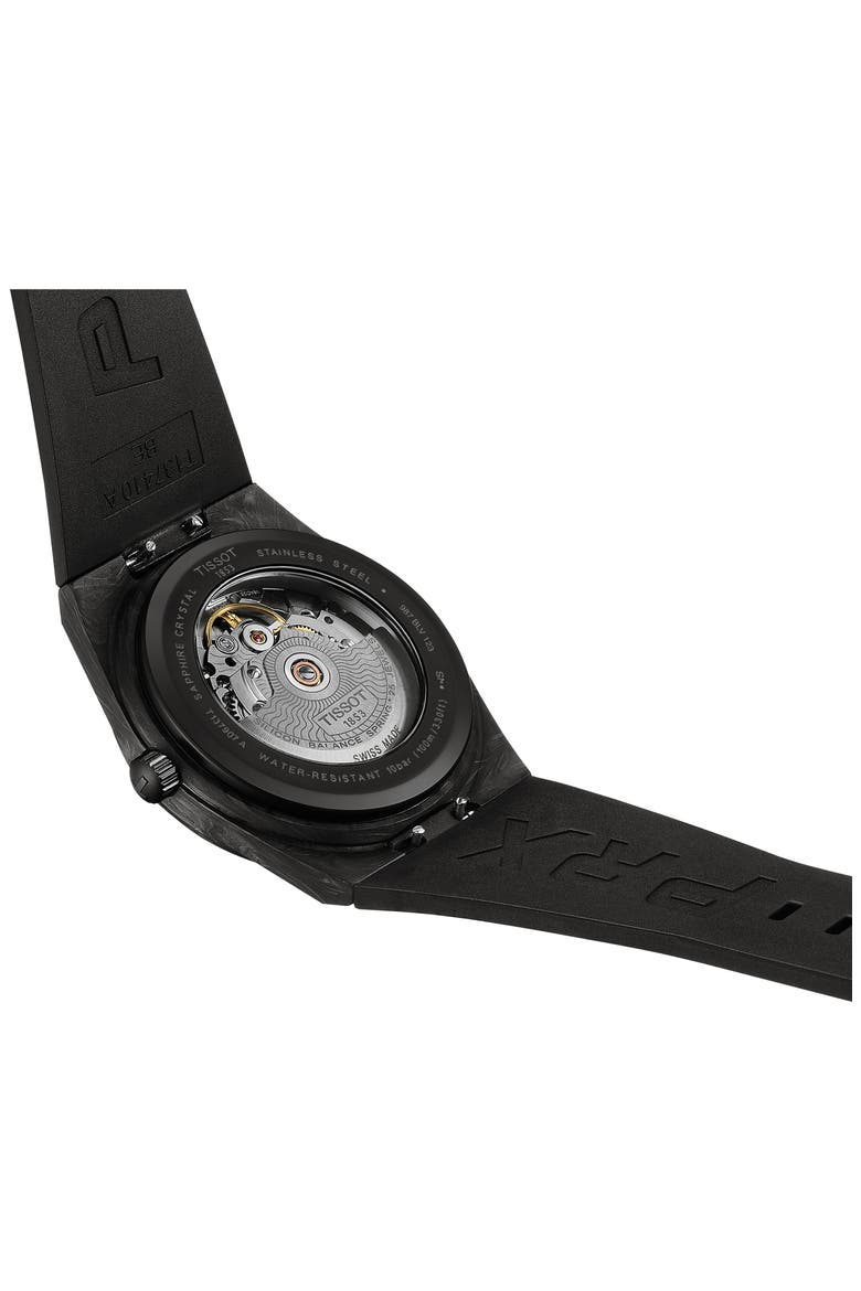PRX GTS Powermatic 80 Rubber Strap Watch, 40mm, Alternate, color, BLACK CARBON