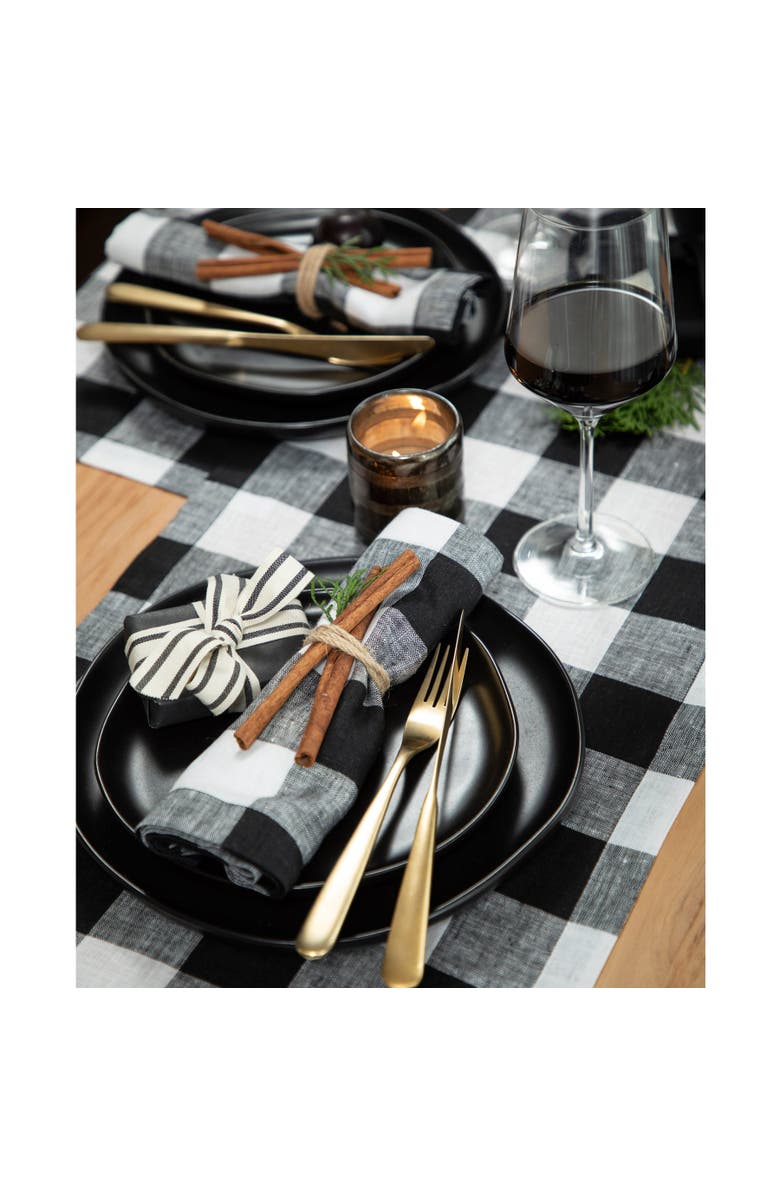 Solino Home Linen Table Runner for Dining Table, Holiday and Everyday Table Decor - Buffalo Check, Alternate, color, Black And White