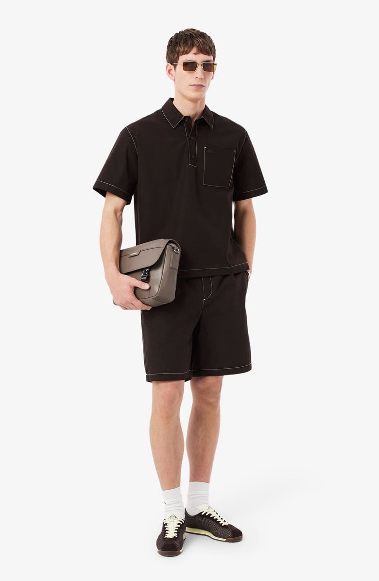 Lacoste Topstitch Detail Woven Cotton Shirt, Alternate, color, Buffalo