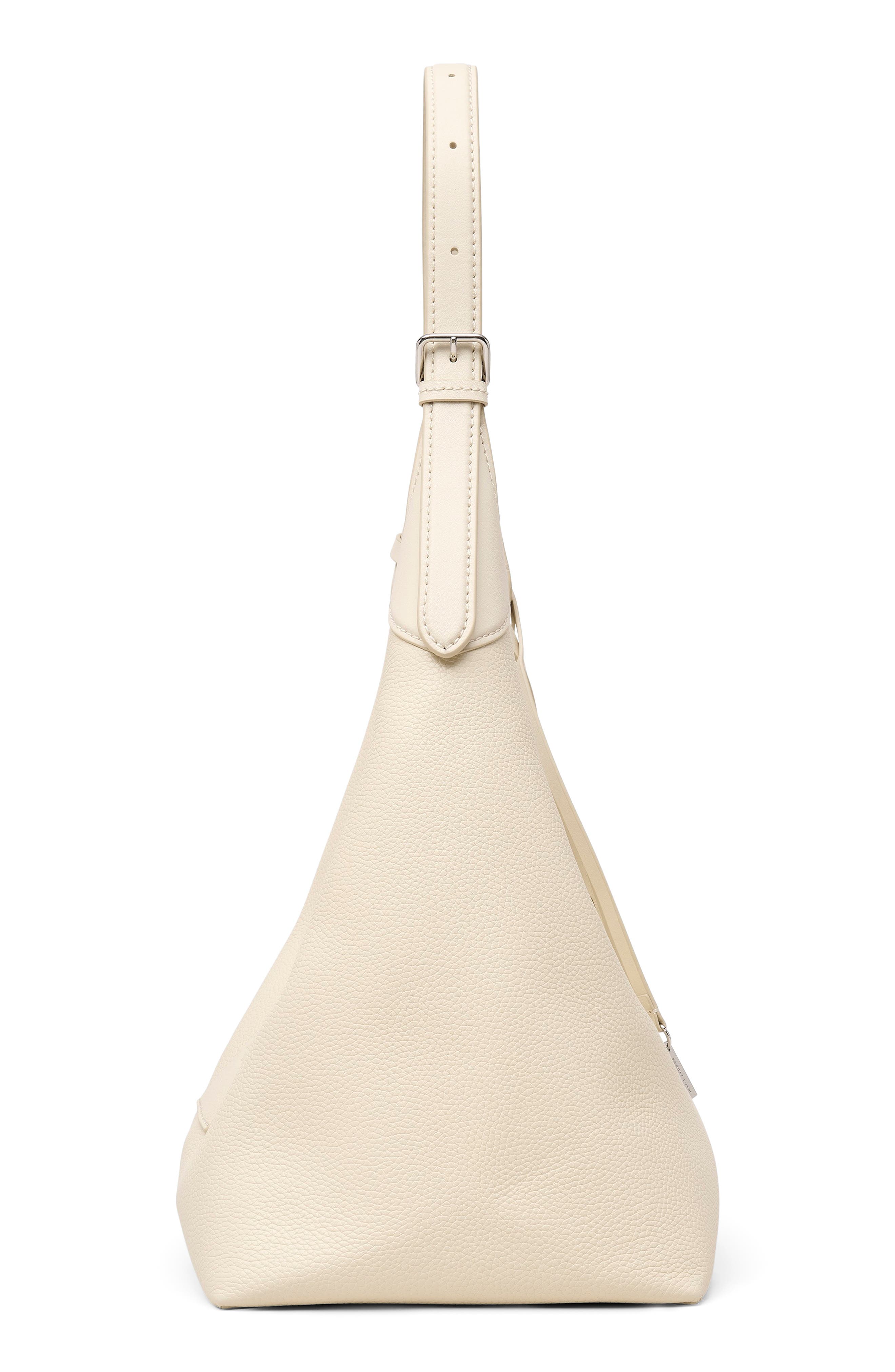 The Belted Sack Leather Shoulder Bag, Alternate, color, CLOUD WHITE