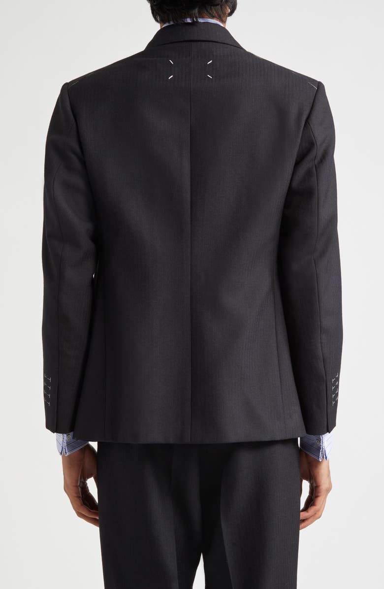 Maison Margiela Single Breasted Herringbone Wool Blazer, Alternate, color, Black