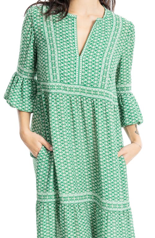 Max Studio Bubble Sleeve Crepe Maxi Dress In Grn/crm Gracelock Geo