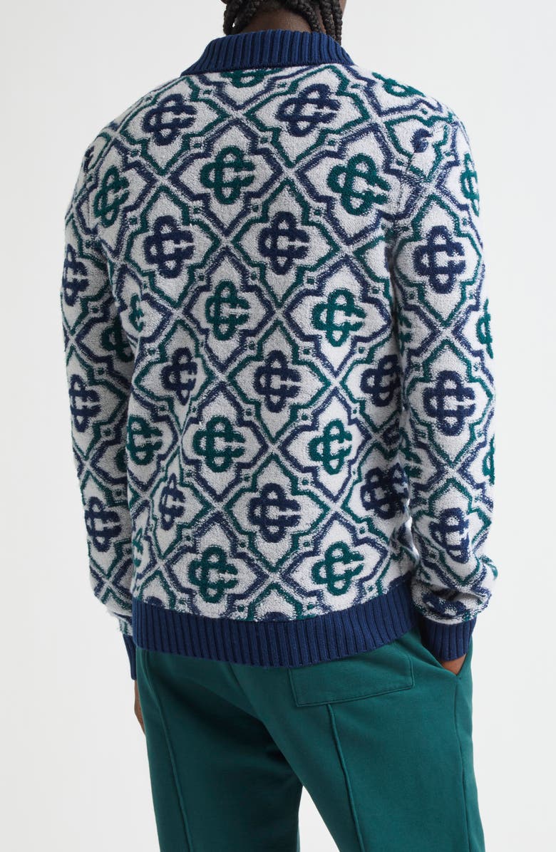 Casablanca Monogram Jacquard Merino Wool Blend Zip Cardigan, Alternate, color,