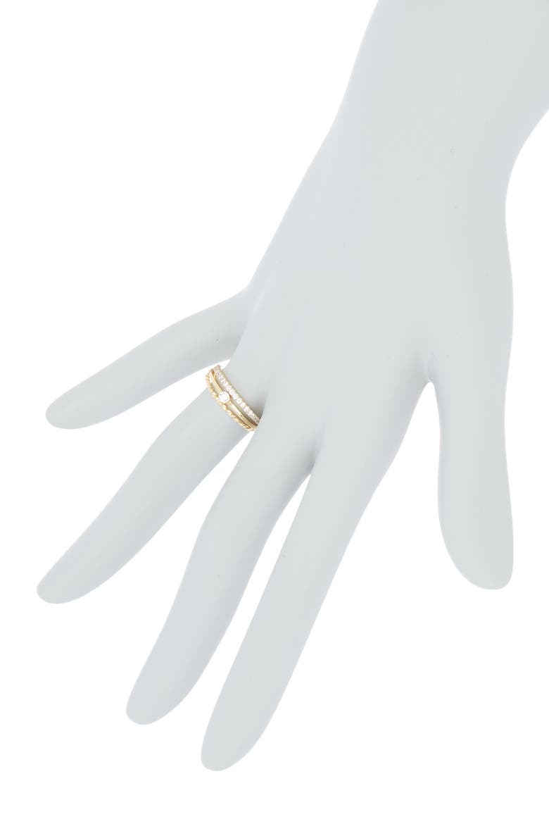 14K Yellow Gold Plated CZ Stacking Ring - Set of 3, Alternate, color, YELLOW