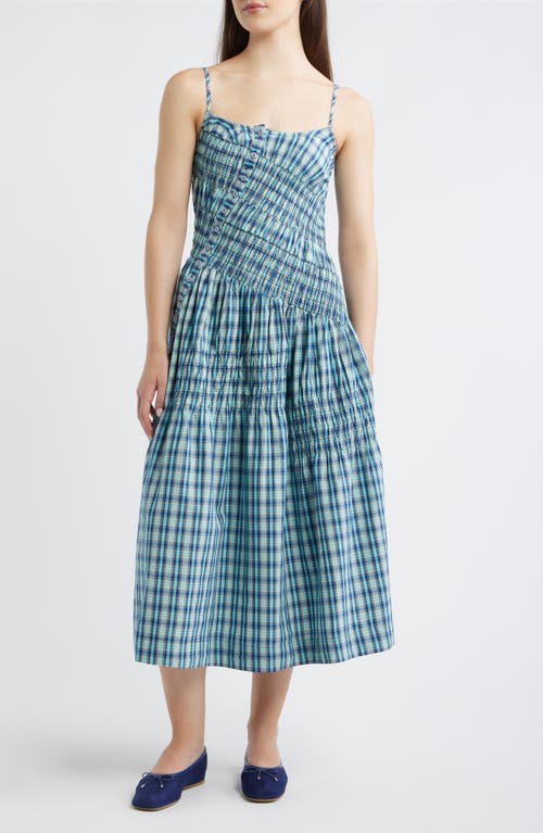 Damson Madder Lyra Check Sleeveless Midi Dress in Blue at Nordstrom, Size 8