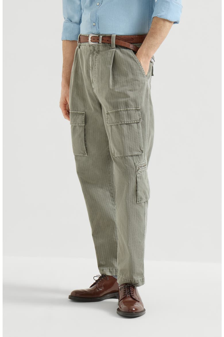 Cotton chevron trousers with cargo pockets and waist tabs, Main, color, Military