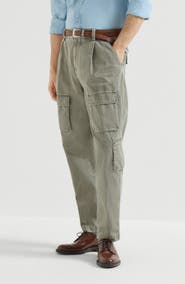 Brunello Cucinelli Cotton chevron trousers with cargo pockets and waist tabs