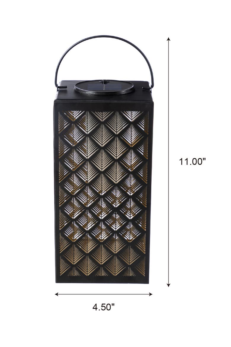 Square Textured Glass Pattern Solar Powered Hanging Lantern with LED Light, Alternate, color, Black