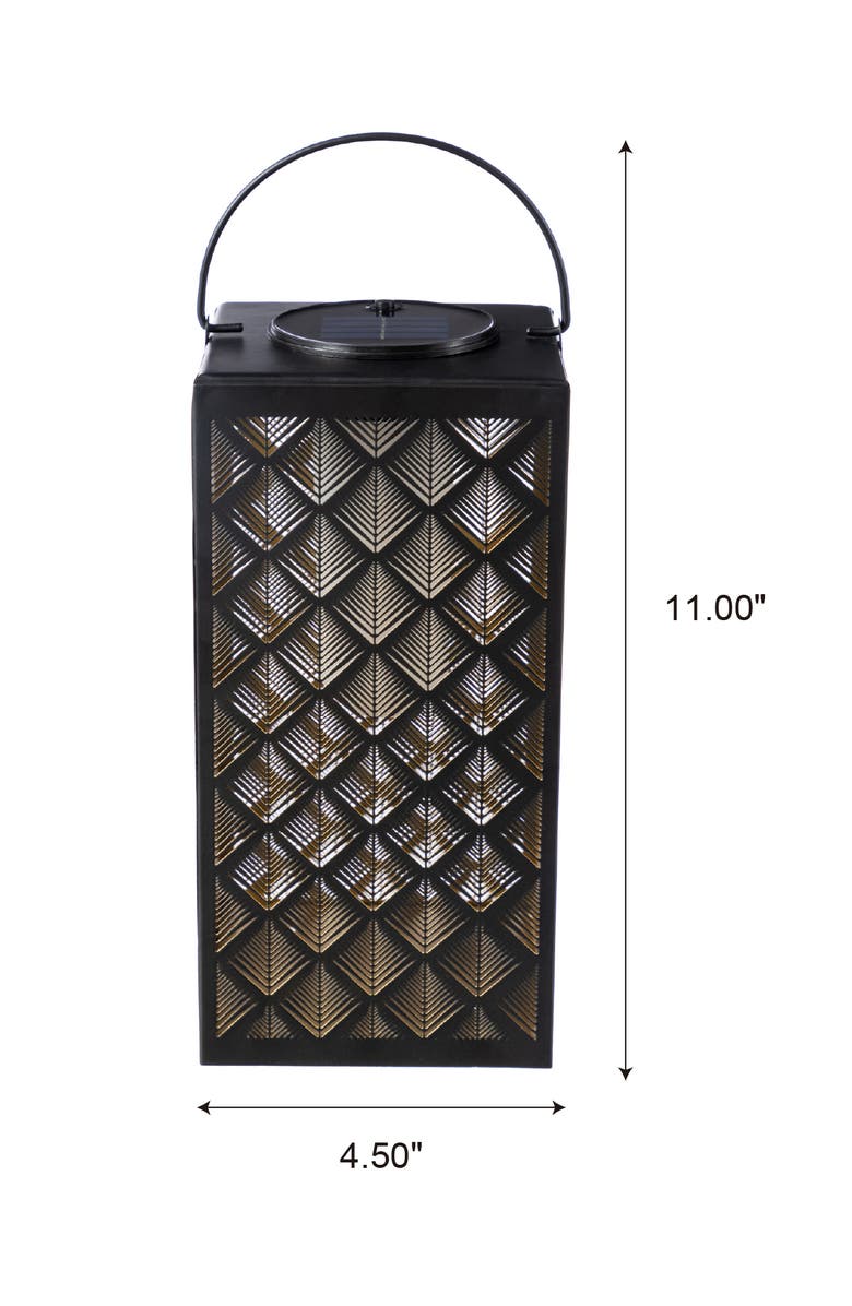 Glitzhome Square Textured Glass Pattern Solar Powered Hanging Lantern with LED Light, Alternate, color, Black