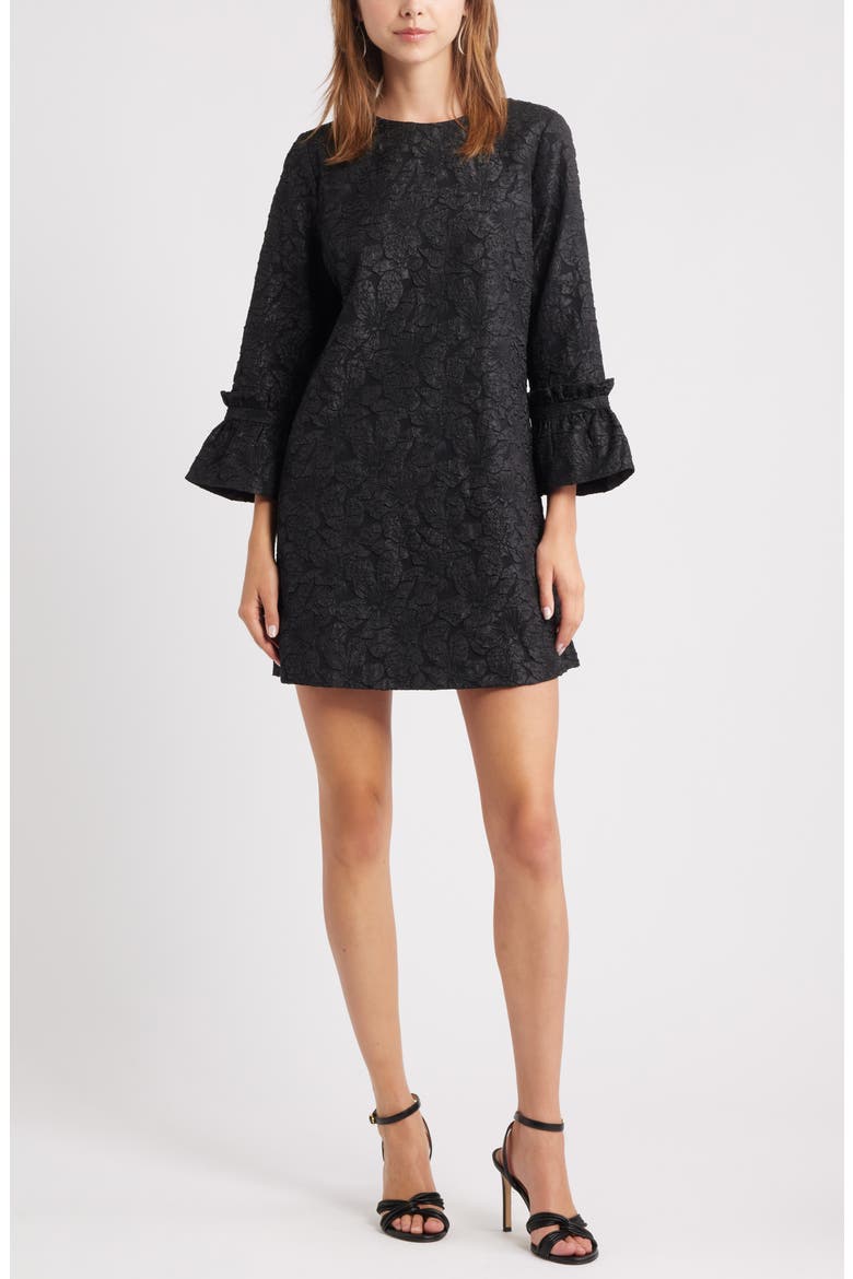 Floral Jacquard Shift Minidress, Main, color, BLACK