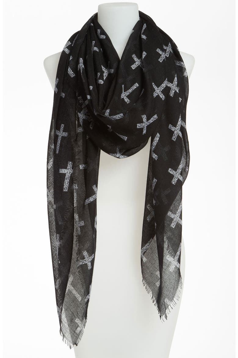 'Allover Cross' Scarf, Main, color, BLACK