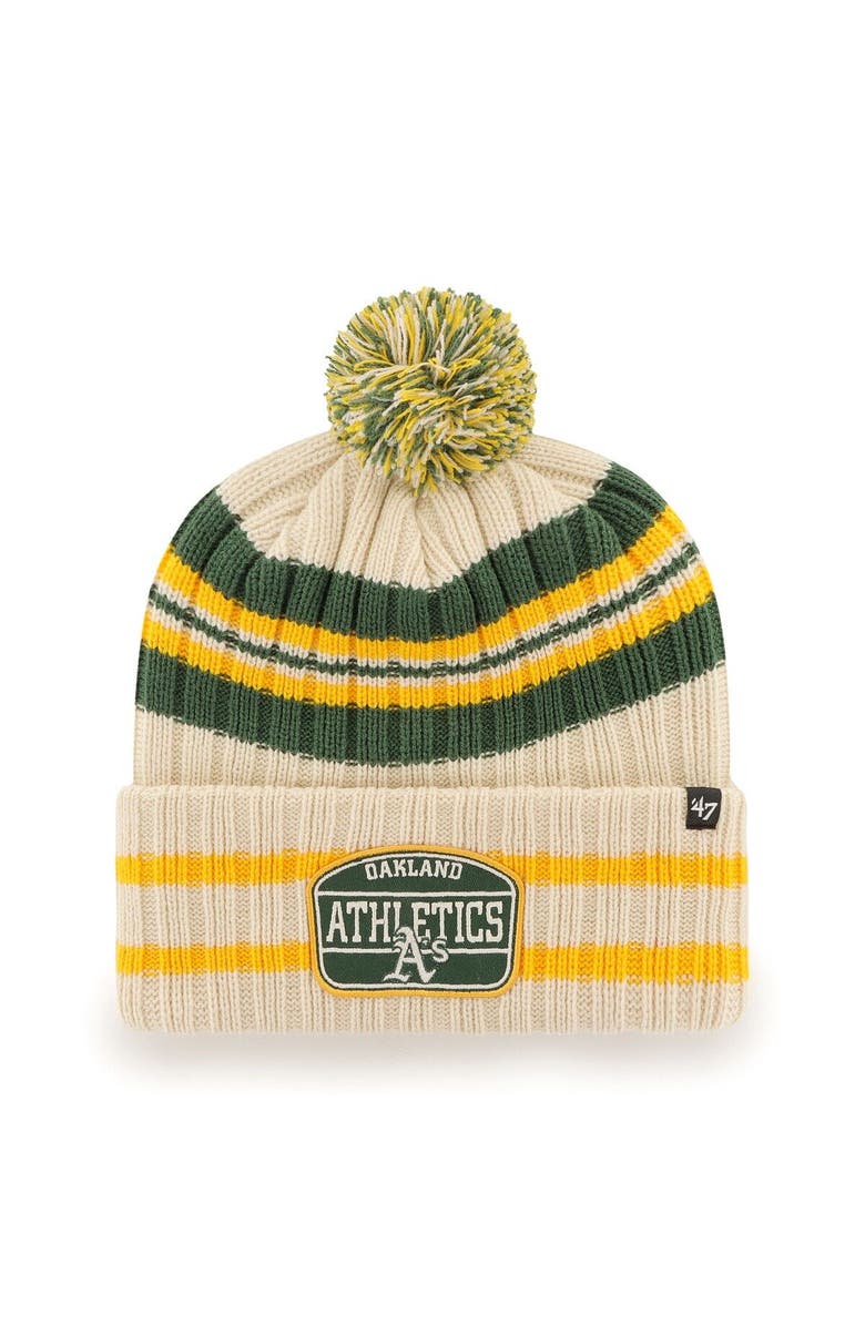 '47 Men's '47 Natural Oakland Athletics Home Patch Cuffed Knit Hat with Pom, Main, color, Natural