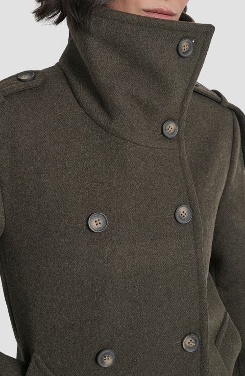 Dkny Double Breasted Wool Blend Military Coat In Green