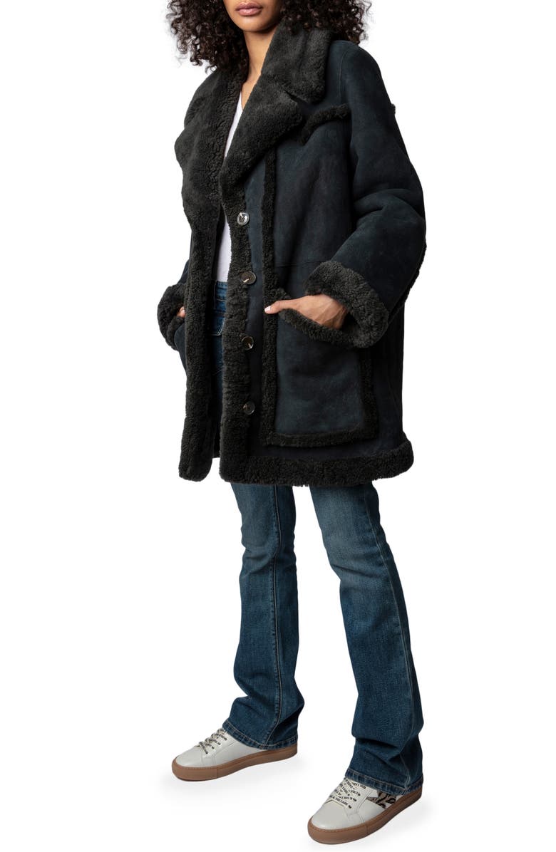 Zadig & Voltaire Laury Genuine Shearling Coat, Alternate, color, 