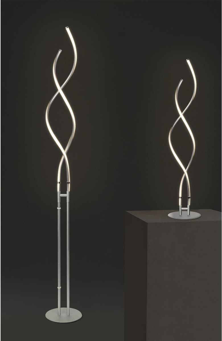 Brightech Embrace 60" LED Industrial 2-in-1 Table and Floor Lamp with Built-In Light Dimmer, Adjustable Height, Alternate, color, Polished Silver