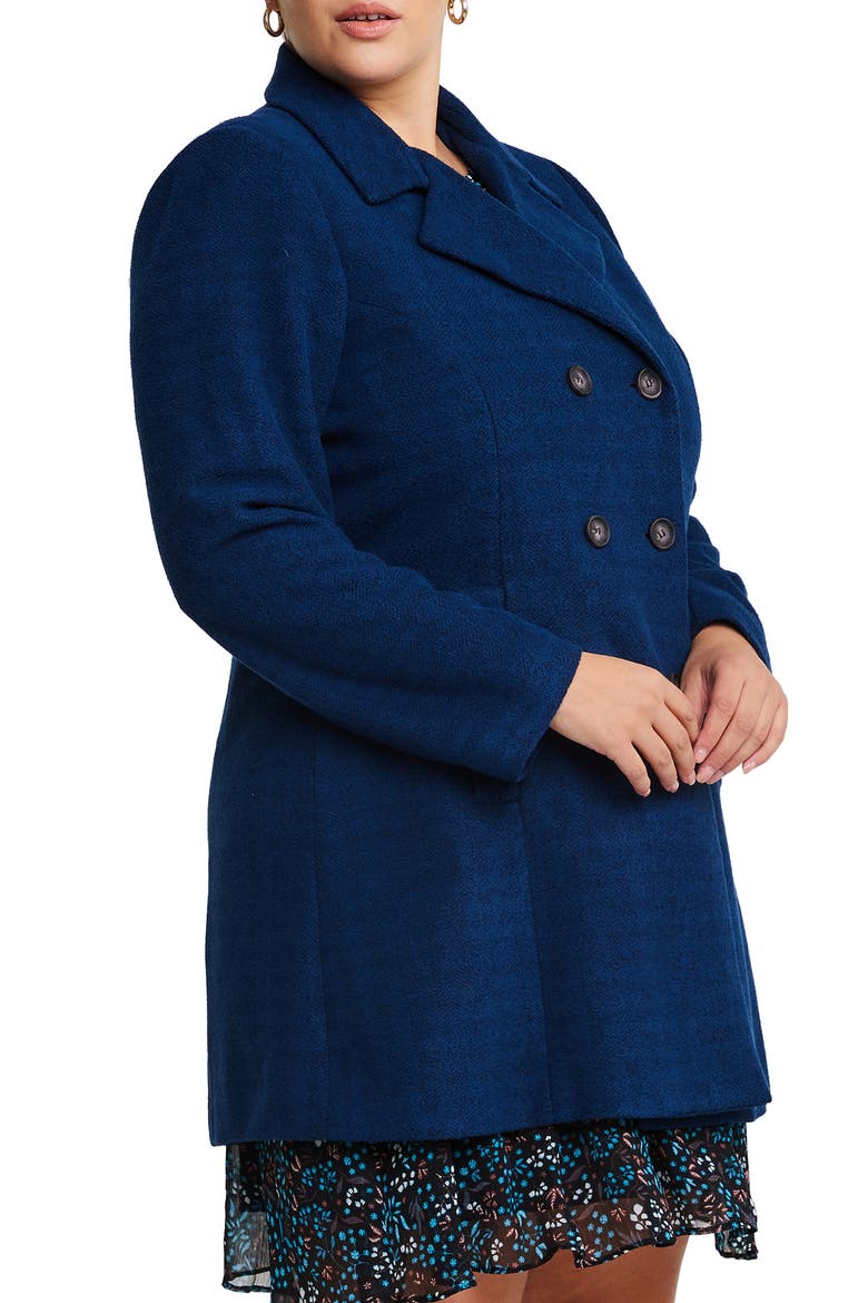 Homeland Herringbone Double Breasted Coat, Alternate, color, NAVY
