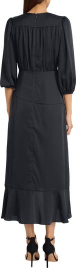 Three-Quarter Sleeve Faux Wrap Midi Dress