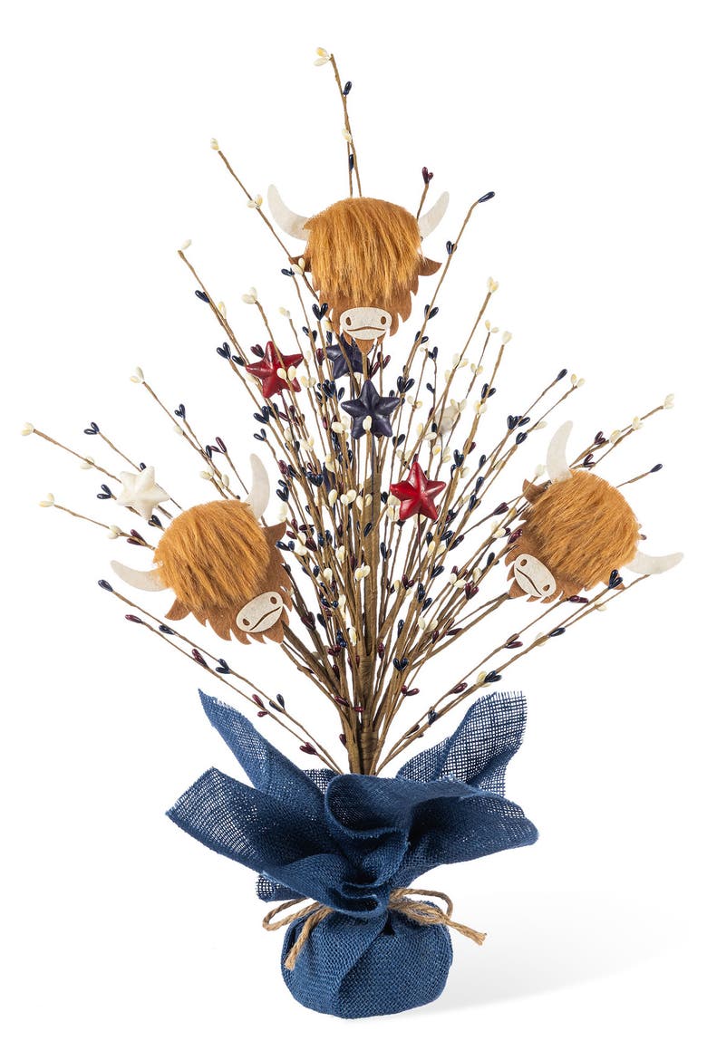 21"H Patriotic Americana Highland Cow and Berry Table Tree, Main, color, Blue