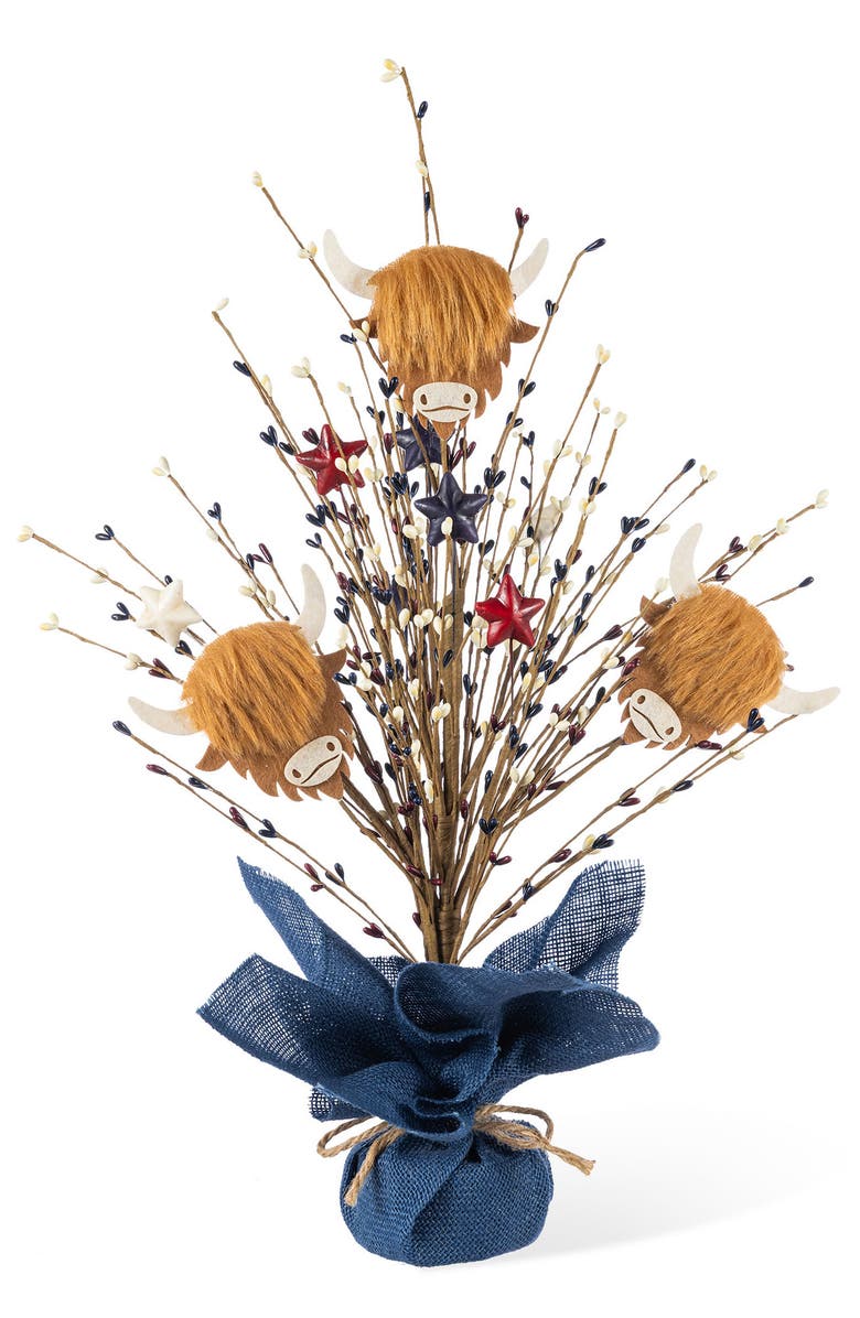 Glitzhome 21"H Patriotic Americana Highland Cow and Berry Table Tree, Main, color, Blue