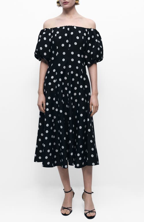 Mango Off The Shoulder Dress In Black