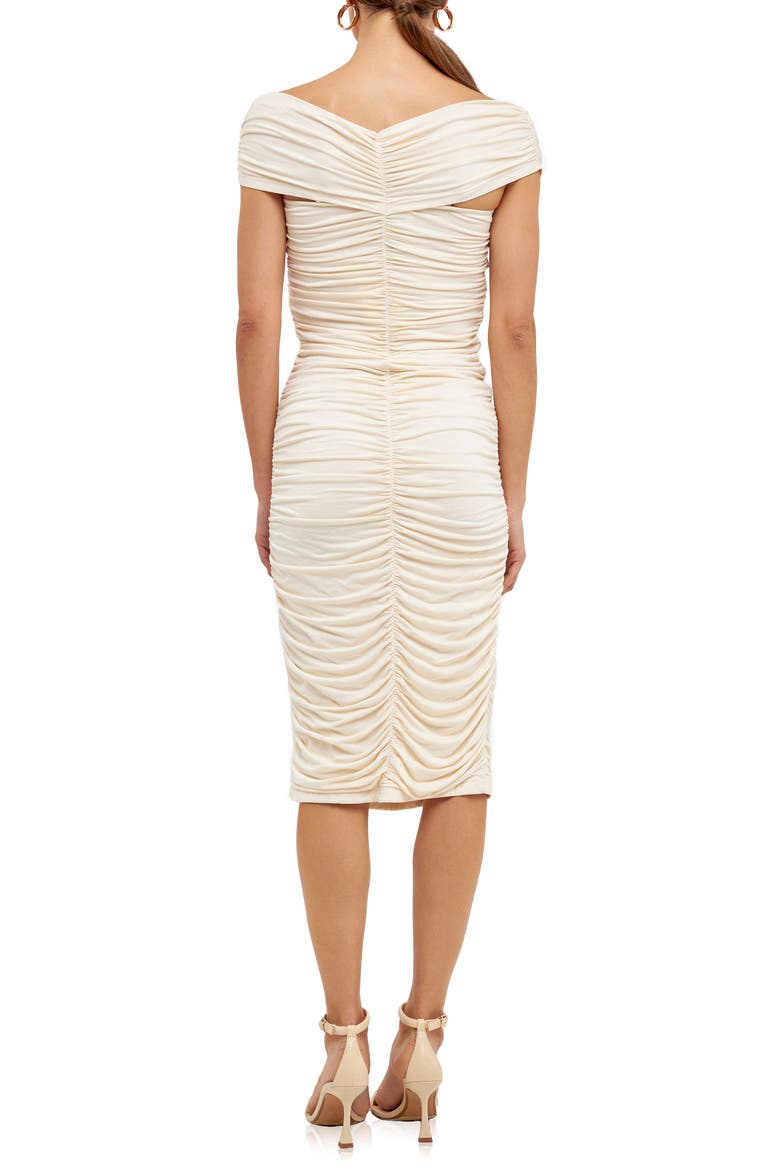 Off the Shoulder Ruched Midi Dress, Alternate, color, CREAM
