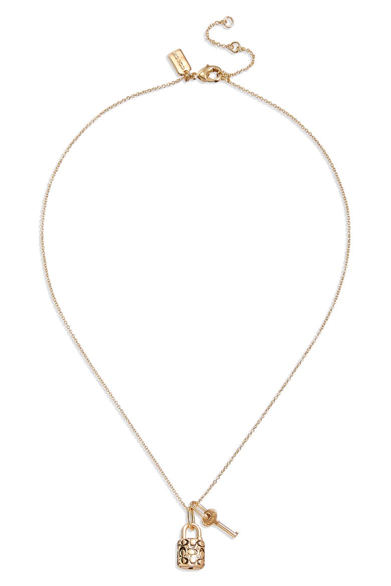 Quilted Logo Charm Necklace, Main, color, GOLD