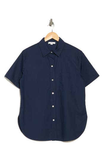 Vince Short Sleeve Cotton Poplin Button-up Shirt In Coastal