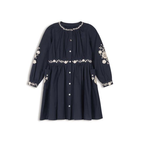 Looms Floral Embroidered Waisted Cotton Dress (Toddler, Little Kid & Big Kid)