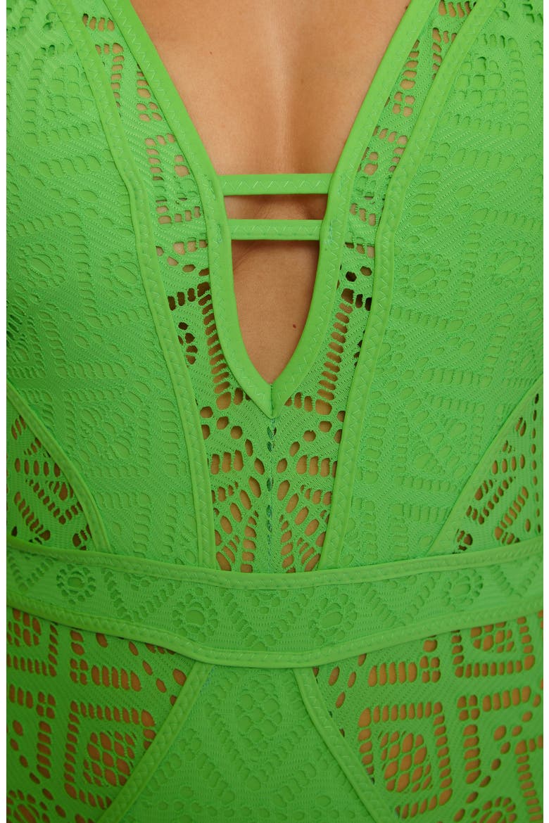 Keyhole One-Piece Swimsuit, Alternate, color, GREEN APPLE