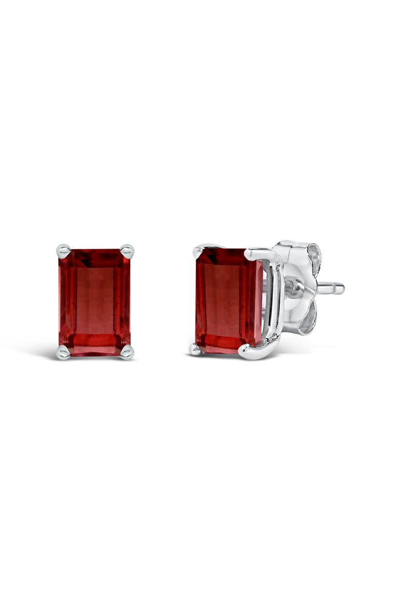 14K Gold 6x4MM Emerald Shaped Gemstone Solitaire Stud Earrings, Alternate, color, Red Garnet | White