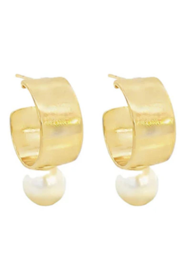 x SHARINA Faux Pearl Drop Hoop Earrings, Main, color, GOLD