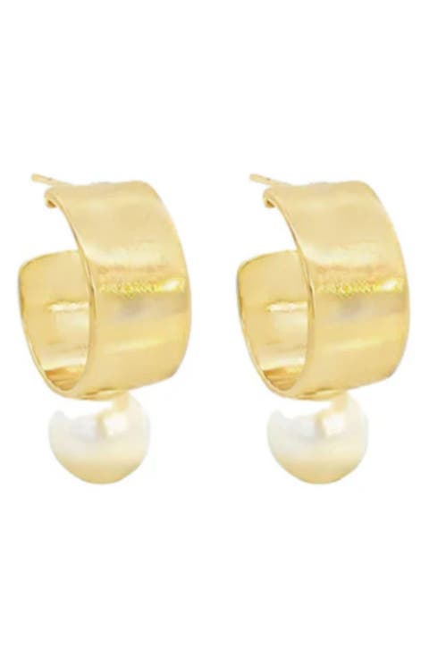 x SHARINA Faux Pearl Drop Hoop Earrings