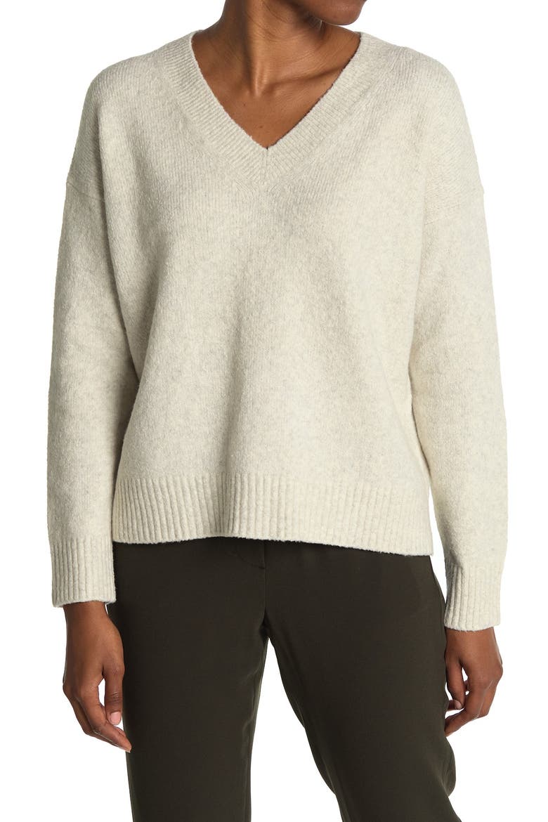 Textured V-Neck Pullover Cotton Blend Sweater, Main, color, H WHITE