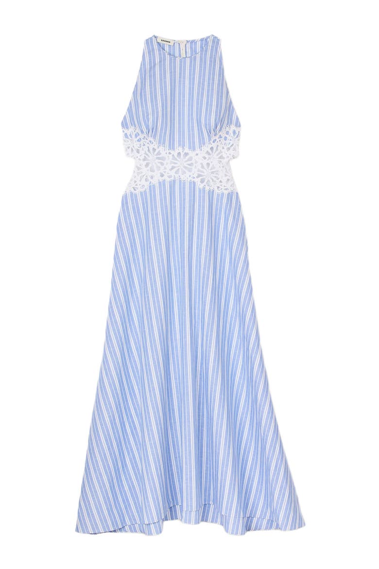 sandro striped maxi dress with lace Sandro Lace Trimmed Maxi Dress