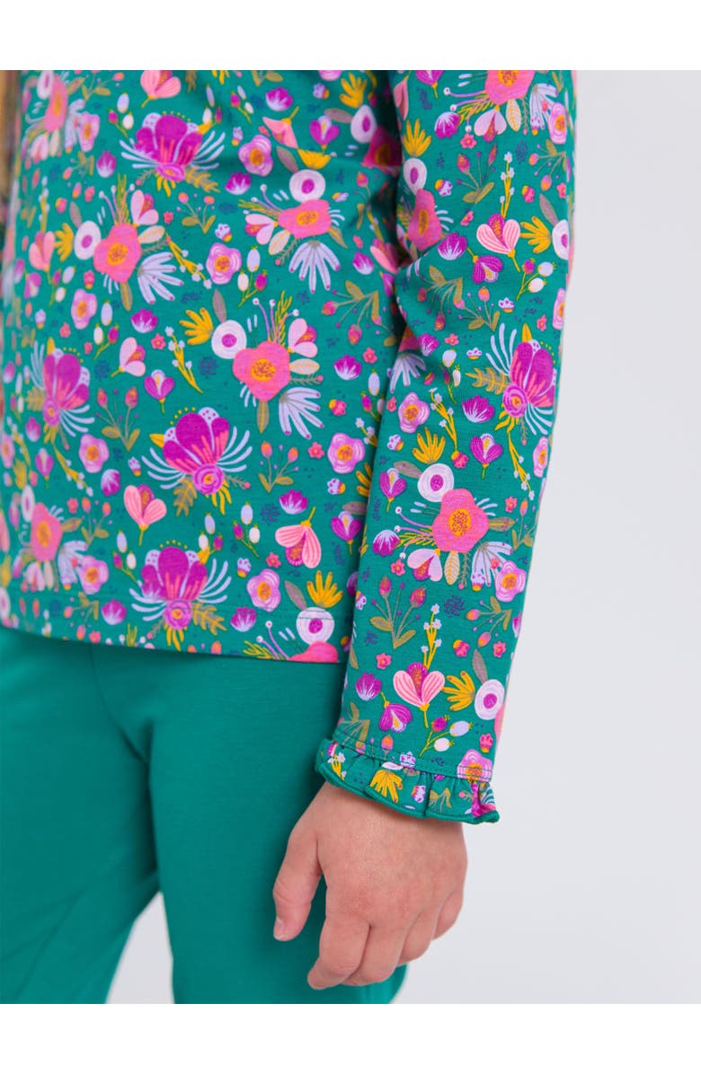 RuffleButts Knit Long Sleeve Ruffle Layering Tee, Alternate, color, Emerald Floral