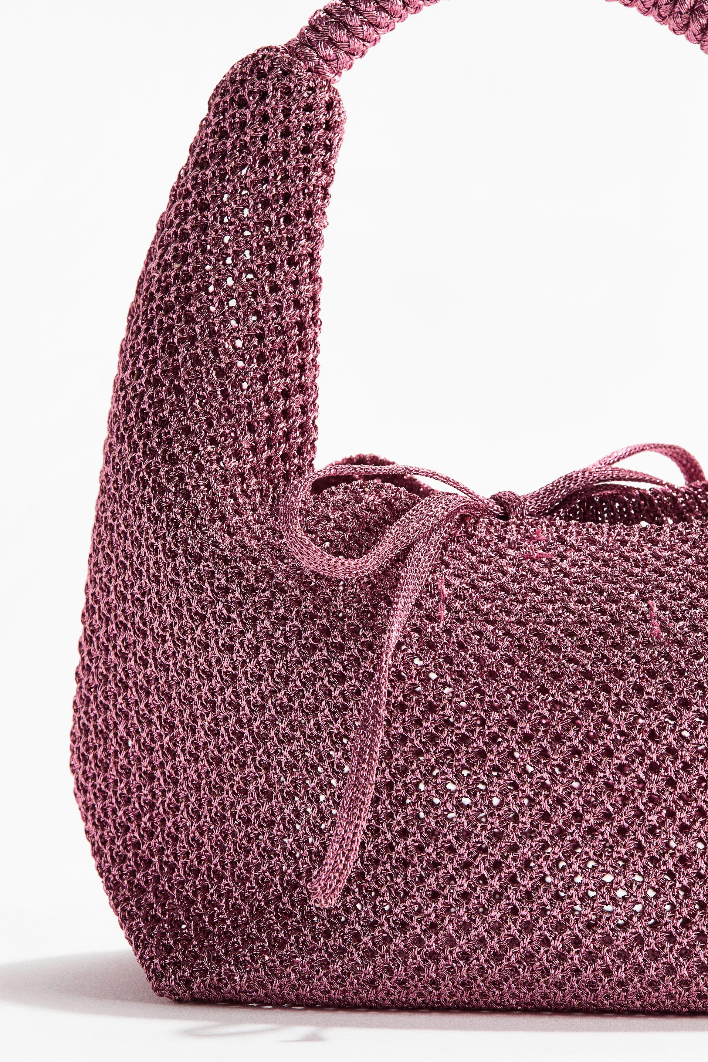 H&M Glittery Hole-knit Handbag, Alternate, color, Dusty Pink